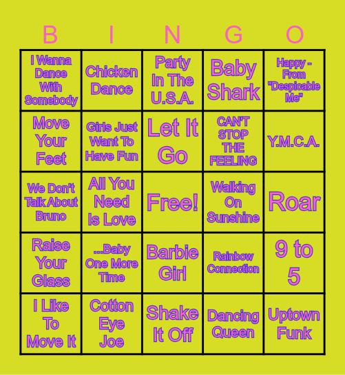 All Ages Musical Bingo! Bingo Card