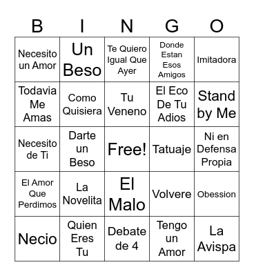 BACHATA MUSIC BINGO Card