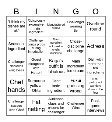 Iron Chef JP Bingo Card