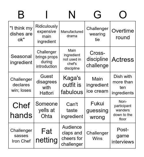 Iron Chef JP Bingo Card