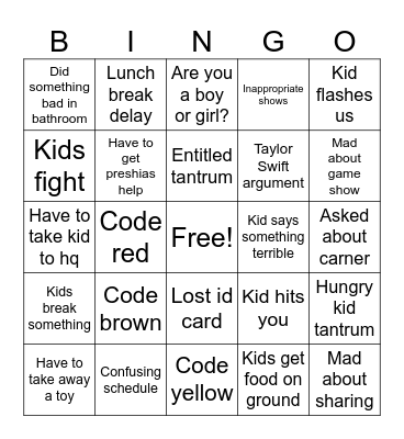 Steve & Kate's Bingo Card