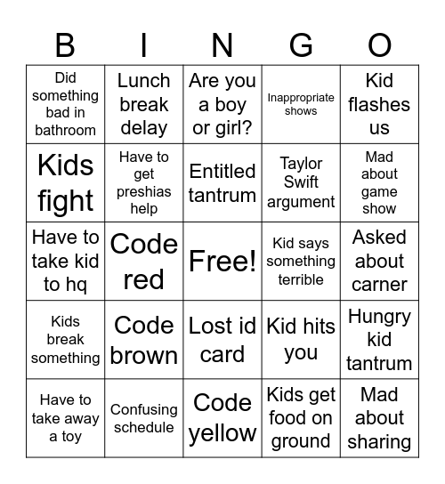 Steve & Kate's Bingo Card