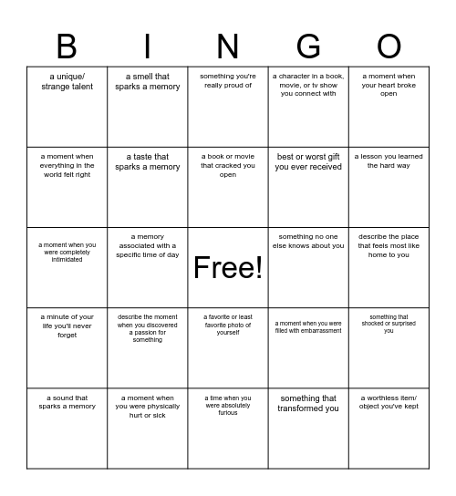 Memoir BINGO Card