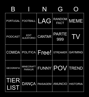 SHORTS BINGO Card