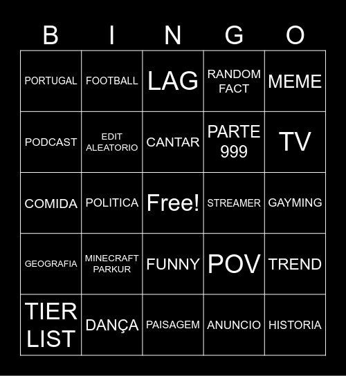 SHORTS BINGO Card
