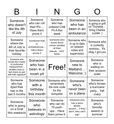 Co-Worker Bingo Card