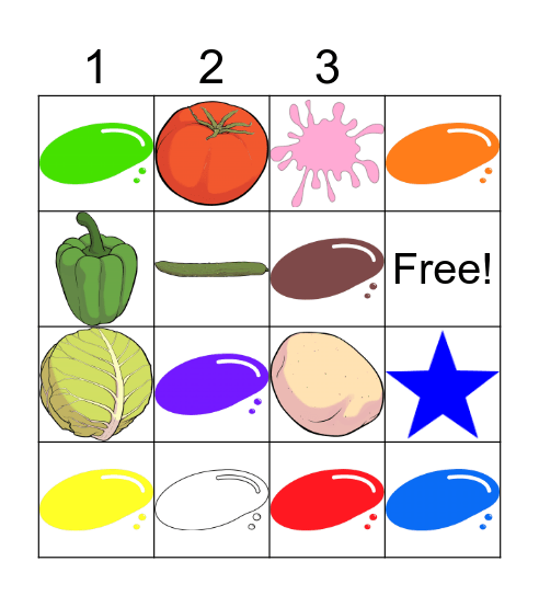 Vegetables and Colors Bingo Card