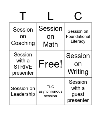 STRIVE's Virtual TLC Conference Bingo Card