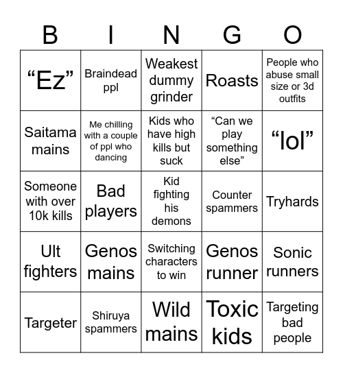 The strongest battlegrounds bingo Card