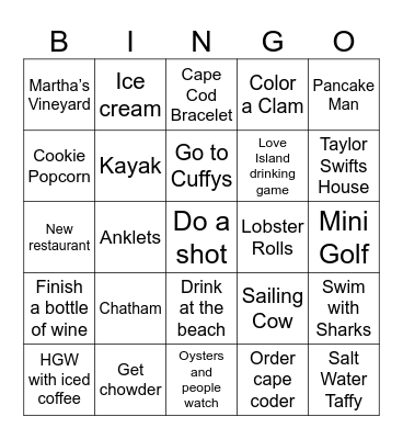 Cape Cod 2024 Bingo Card