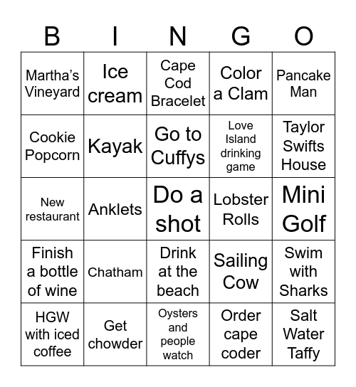 Cape Cod 2024 Bingo Card