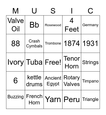 Instrument Trivia Bingo Card