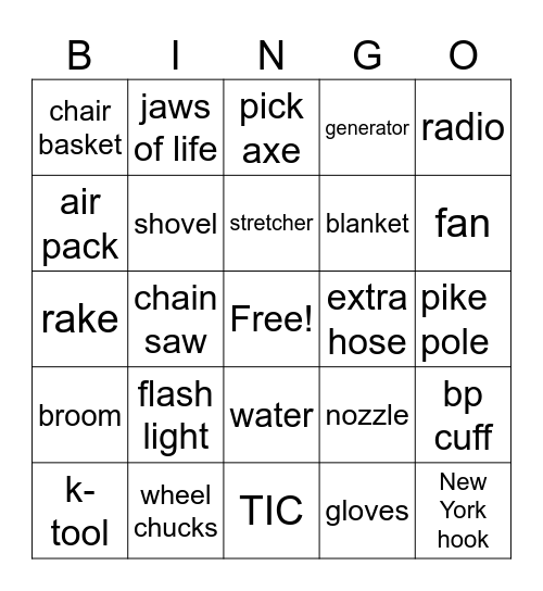 Fire fighter bingo Card