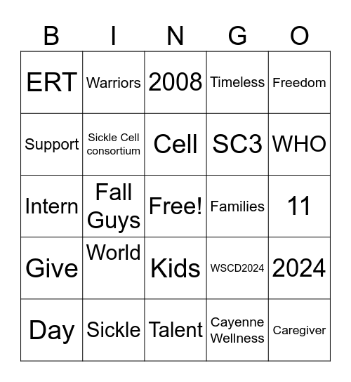 World Sickle Cell Day Bingo Card