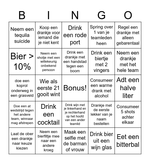 Kroegentocht Bingo Card