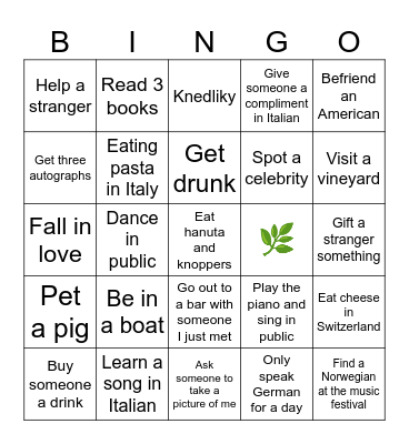 Maddie's Interrail Bingo Card