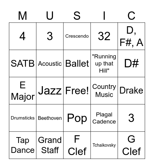 Music Trivia Bingo Card