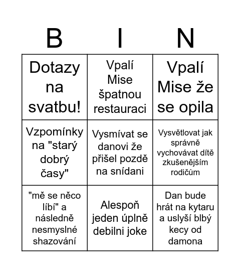 DaMon bingo Card