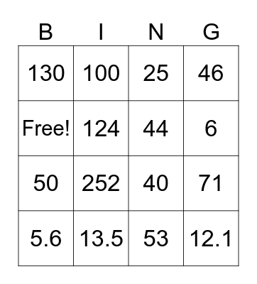 Geometry FUN Bingo Card