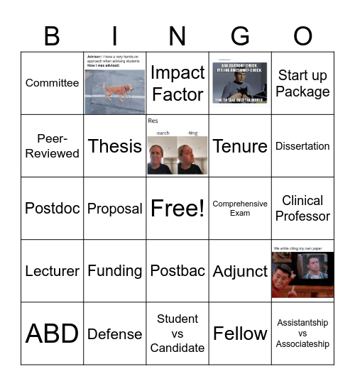 Research/Grad Student BINGO Card