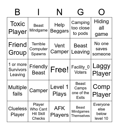 FTF Bingo Card