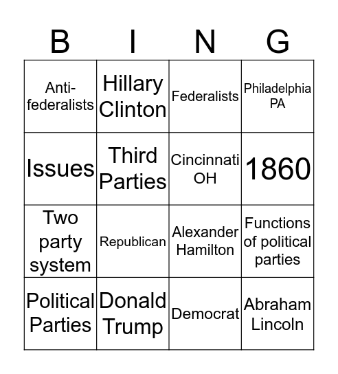 History of Political Parties Bingo Card