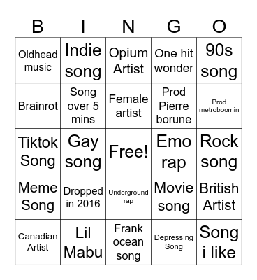 Spotify Bingo Card