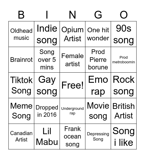 Spotify Bingo Card