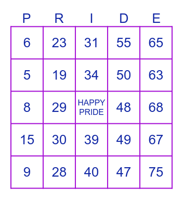 PRIDE BINGO Card