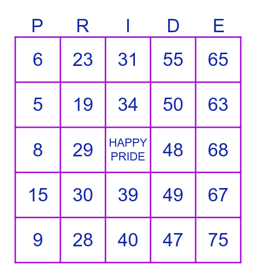 PRIDE BINGO Card