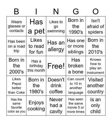 Mingle Bingo Card