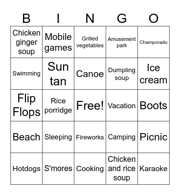 Hot Weather Bingo Card