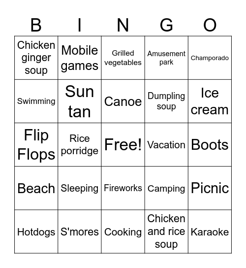 Hot Weather Bingo Card