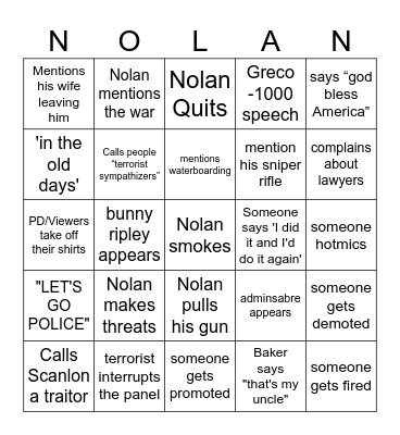 NOLAN PD PANEL Bingo Card