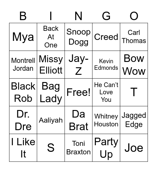 2000’s Hits Bingo Card