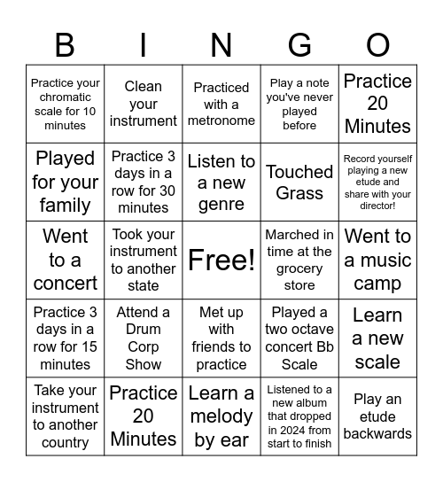 Band Bingo Card