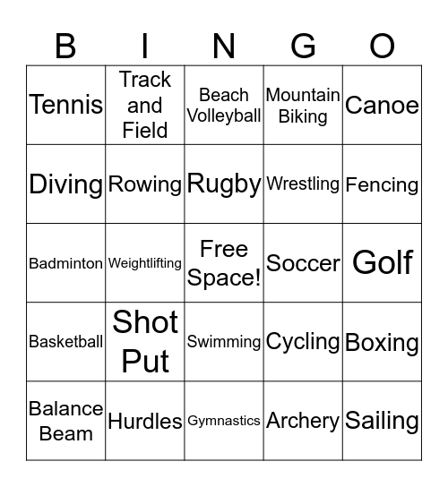 Olympic Bingo Card