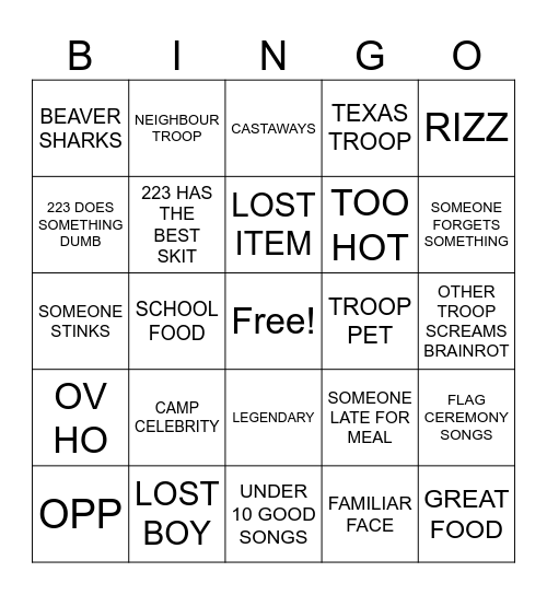 SUMMER CAMP BINGO Card