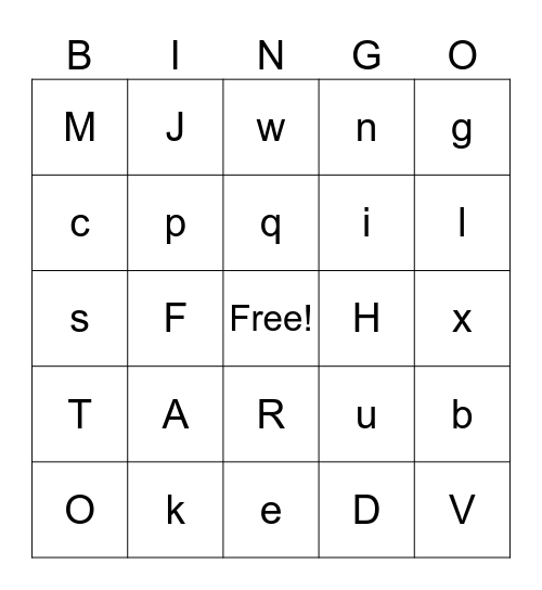 Alphabet Bingo Card