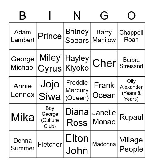 Queer Icons Bingo Card