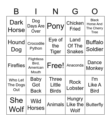 Wild Animals Bingo Card