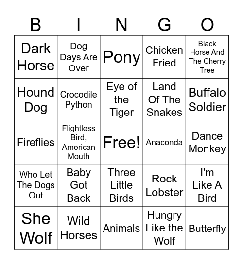 Wild Animals Bingo Card