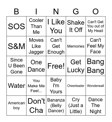 Modern Pop Bingo Card