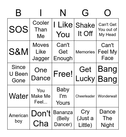 Modern Pop Bingo Card