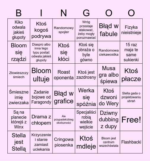 Winx s7 Bingo Card