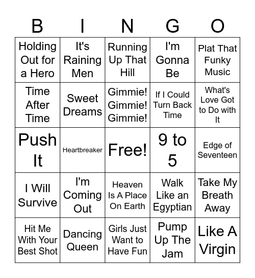 Ladies of the 80's Bingo Card