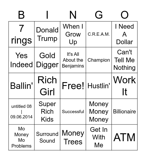 Show Me The Money! Bingo Card