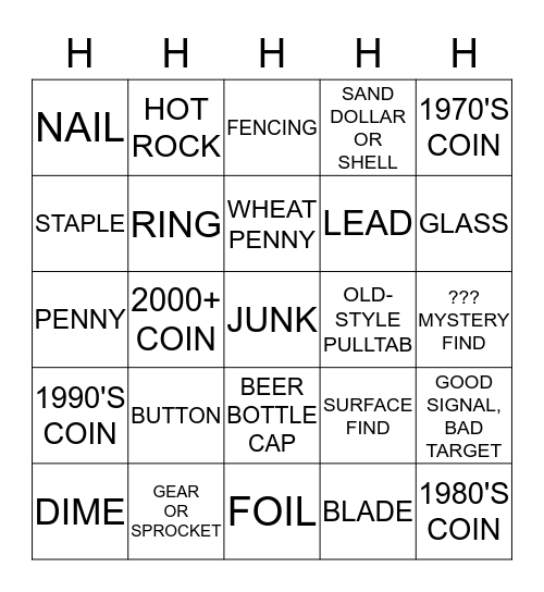 METAL DETECTING BINGO ROUND 2 Bingo Card