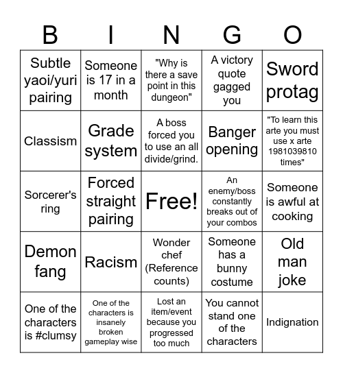 Tales Bingo #FuckyouBamco Bingo Card