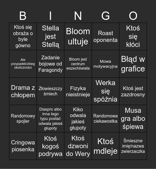 Winx s7 Bingo Card